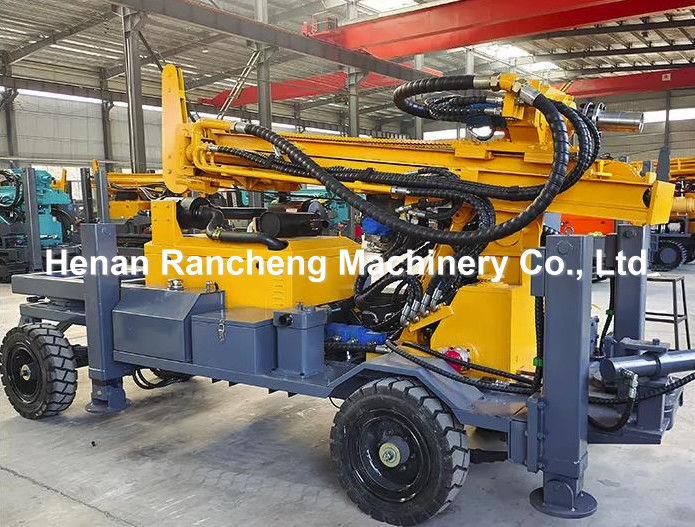 High Efficiency Four Wheel Trailer Mounted Borehole Drilling Machine 220m Depth Powerful 65KW Engine