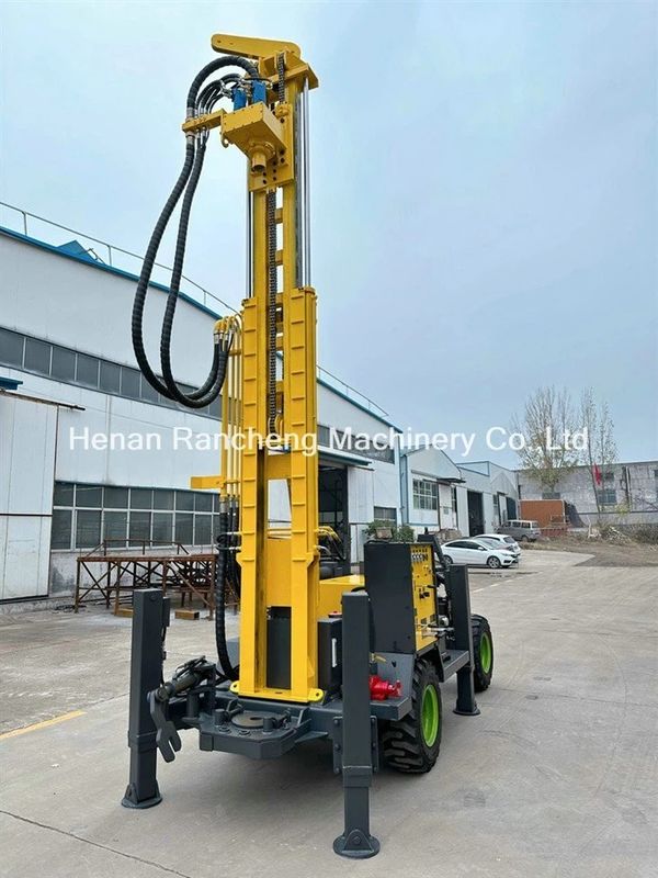 High Efficiency Four Wheel Trailer Mounted Borehole Drilling Machine 220m Depth Powerful 65KW Engine