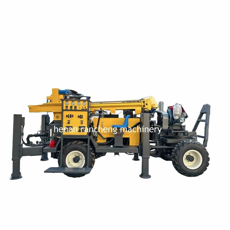 High Efficiency Four Wheel Trailer Mounted Borehole Drilling Machine 220m Depth Powerful 65KW Engine