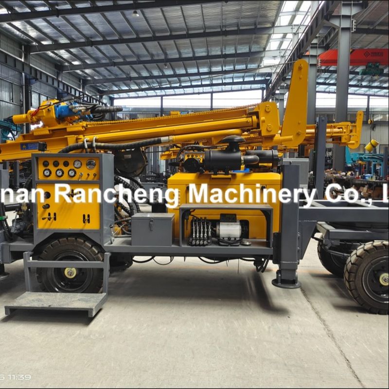 220m 65KW Quanchai Engine Wheel Mounted Water Well Drilling Rig With 13T Lifting Force