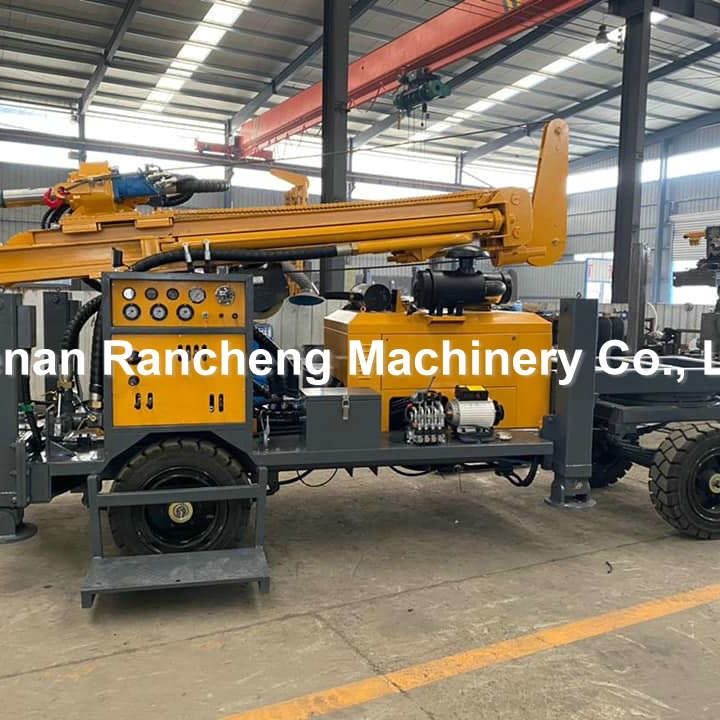 220m 65KW Quanchai Engine Wheel Mounted Water Well Drilling Rig With 13T Lifting Force