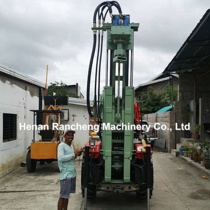 Tractor-mounted, four-wheel, high-power drilling rig for 200/260m, 254mm water well drilling.