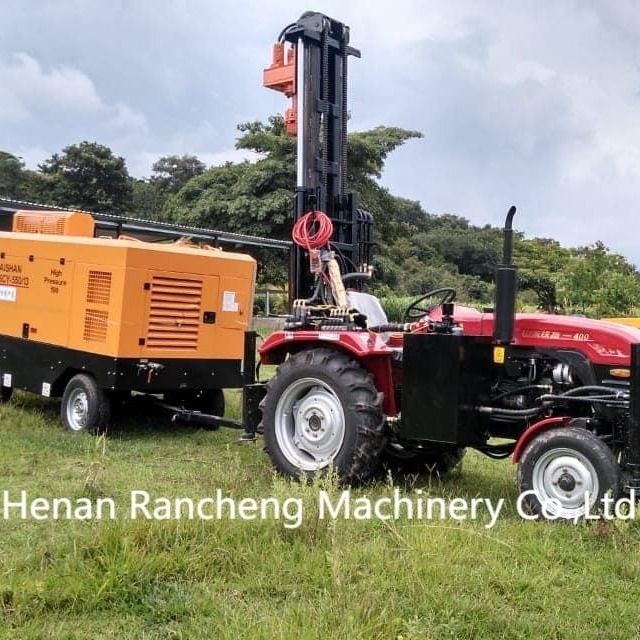 Tractor-mounted, four-wheel, high-power drilling rig for 200/260m, 254mm water well drilling.
