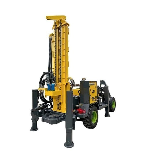 Wheel-Type Trailer DTH Water Well Drilling Rig Powered By 13T Lifting Force