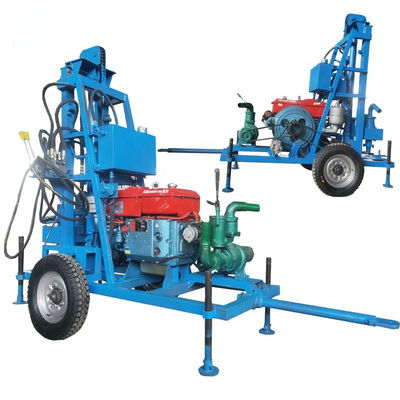 Portable 150m Small Hydraulic Water Well Drilling Machine Wheel Mounted Rig